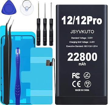 22800mAh Battery for iPhone 12/12Pro, 0 Cycle Higher Capacity Replacement Battery for iPhone 12/12Pro with Full Set Repair Tool Kits, Model A2172 A2402 A2403 A2404