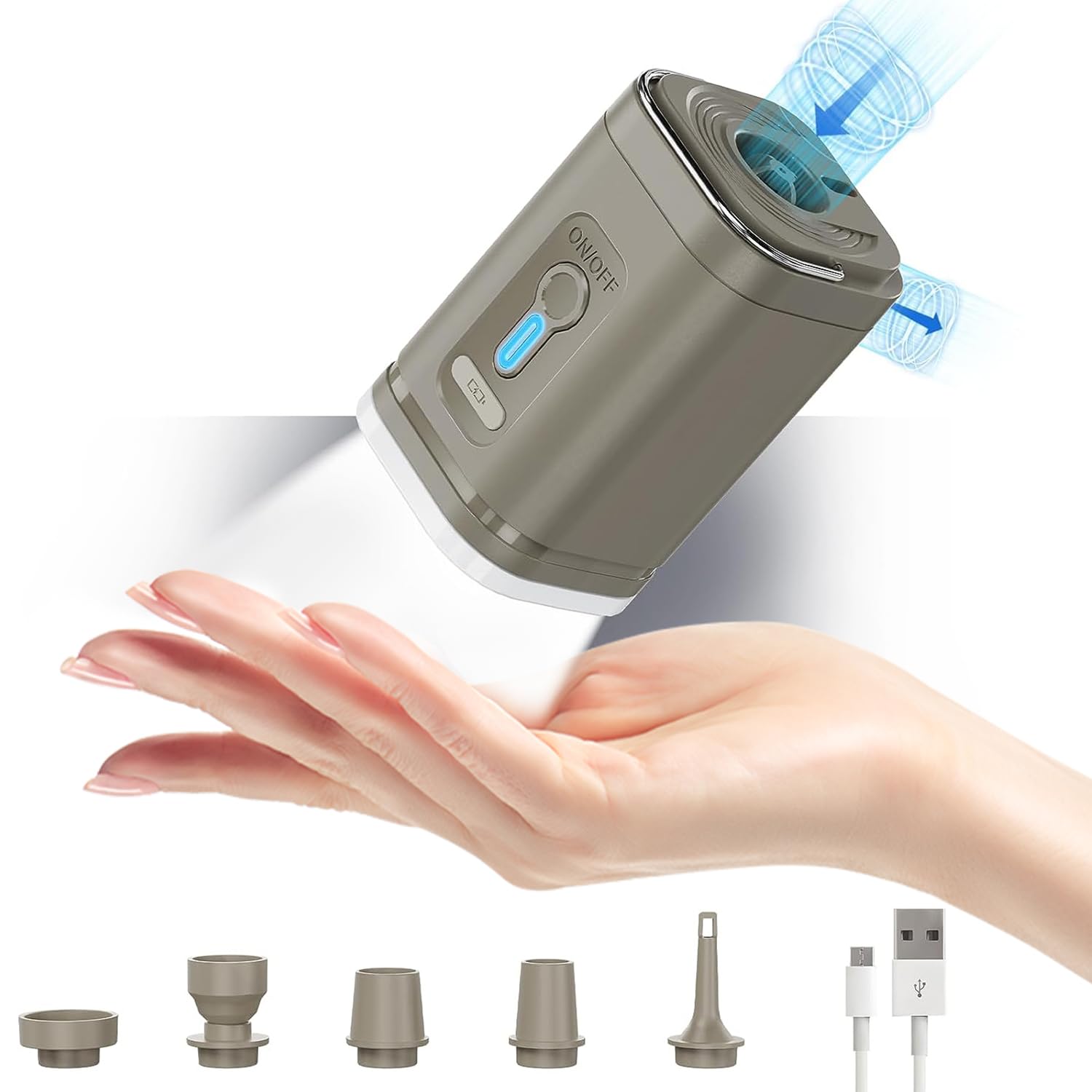 Electric air pump for inflatables, Mini Portable Rechargeable 1200mAh Quick Fill Inflate/Deflate For Paddling Pools Air Mattress AirBed Pool Floats Boat/Paddling Pool Beach Toys/Vacuum Sorage Bags