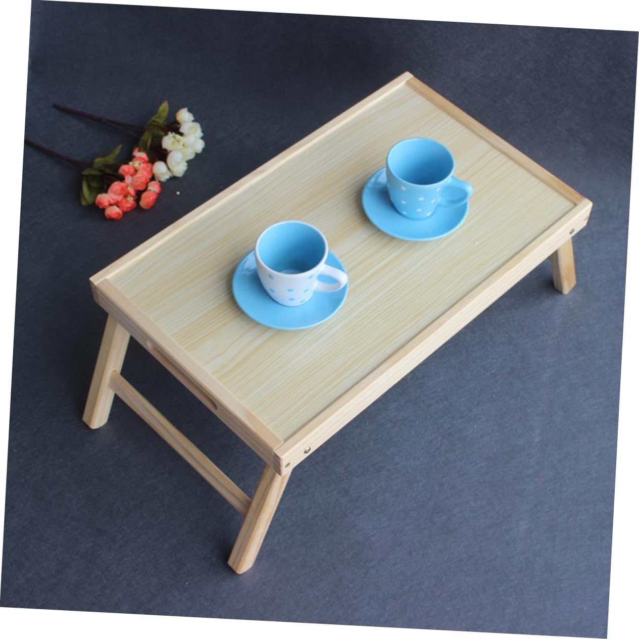 Wooden Bed Desk Foldable Laptop Table Portable Serving Table Compact Storage for Camping and Travel