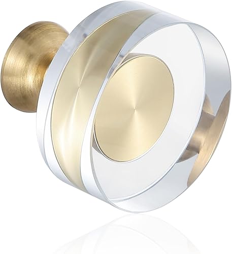 Paquete de 6 pomos de cristal blancos de 1-14 pulgadas, pomos redondos de latón para cajones, tiradores de tocador, accesorios dorados para puertas