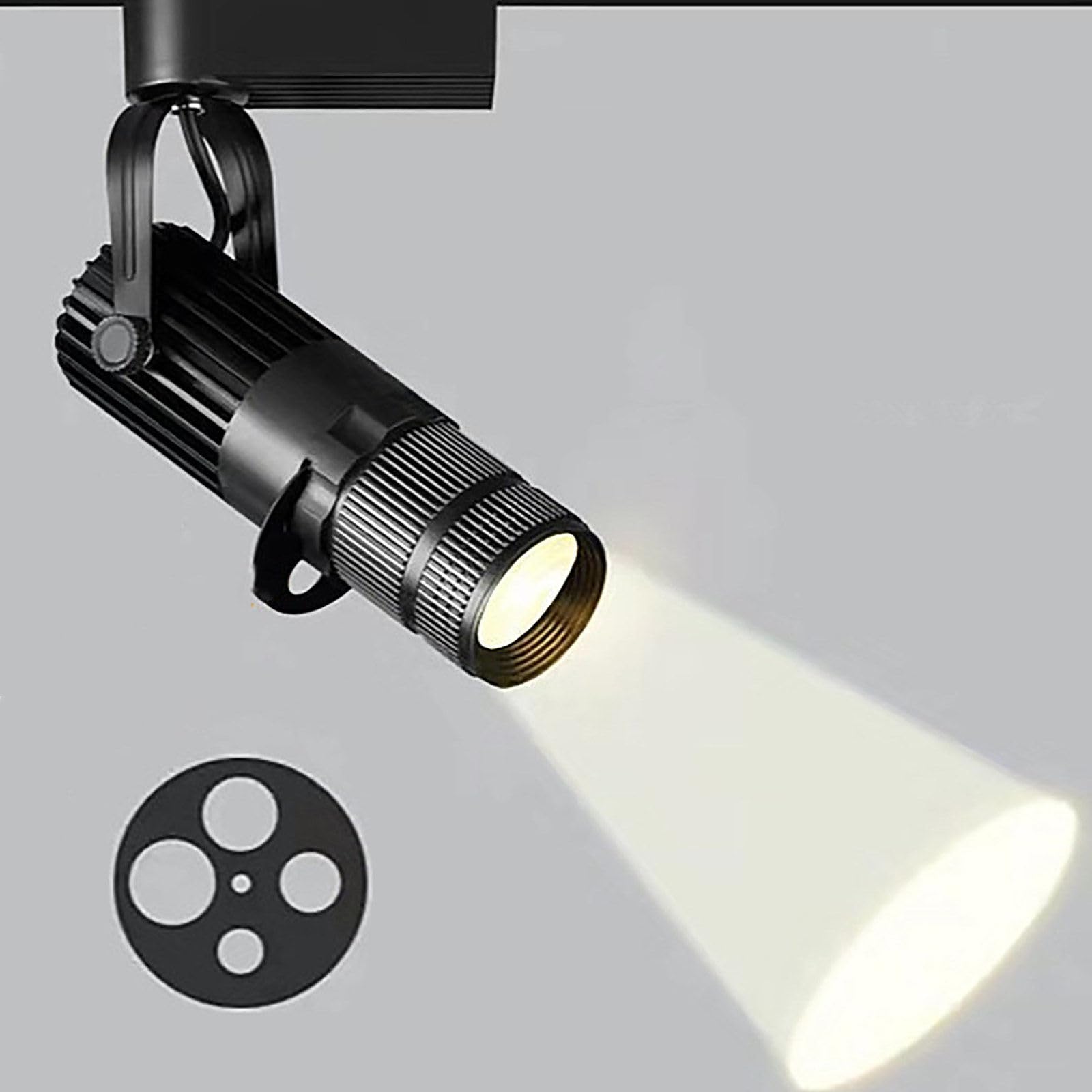 Foco de Escenario con Zoom, luz LED de riel con Enfoque Ajustable, 4 Niveles de Apertura, Ideal para Tiendas, Bodas, restaurantes y Paredes de Fondo. 3W-2700K
