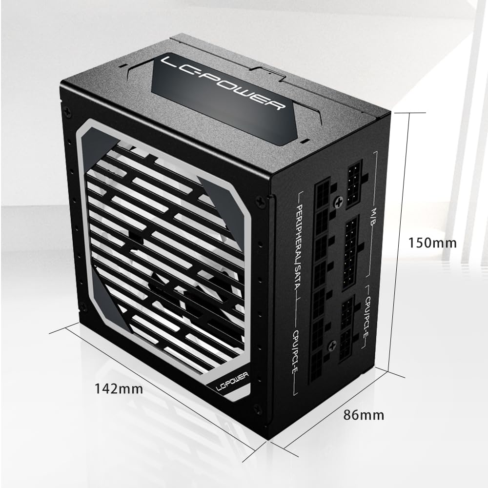LC-POWER 1000W PSU - Alimentatore 1000 Watt ATX 3.0 and PCIe 5.0 per PC Gaming - Certificato 80 Plus Gold - Completamente Modulare - Ventola FDB da 120 mm Silenziosa - Cavi Neri Piatti