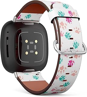 CJBROES Replacement Leather Watch Band, Compatible with Fitbit Versa 3 and Fitbit Sense of Wristband Bracelet Accessory - paw-Footprints