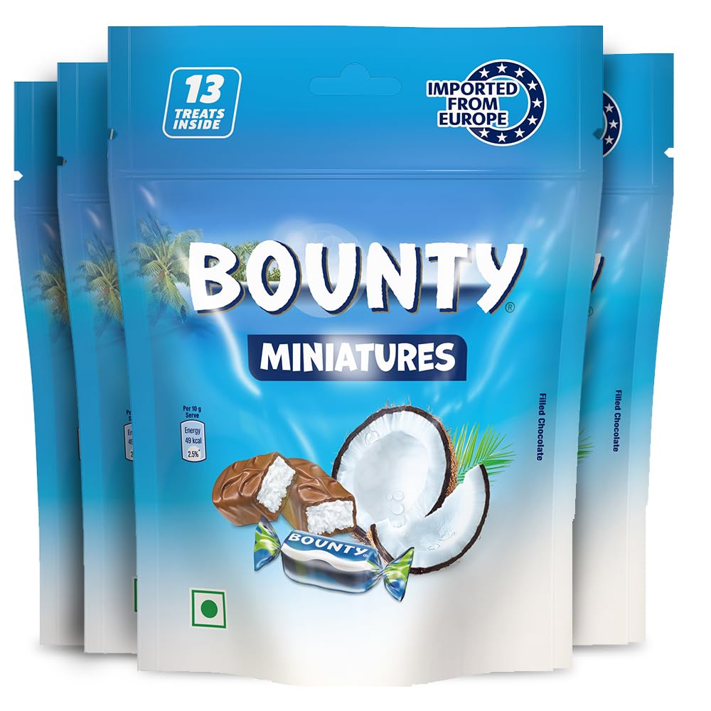 Bounty Miniatures Coconut Filled Chocolate Pack | Imported Coconut Chocolates | Soft & Tender Coconut in the Centre | Premium Chocolate | 13 Mini Coconut Bars | 130 g | Pack of 4 (B08GXWM445) Amazon Price History, Amazon Price Tracker