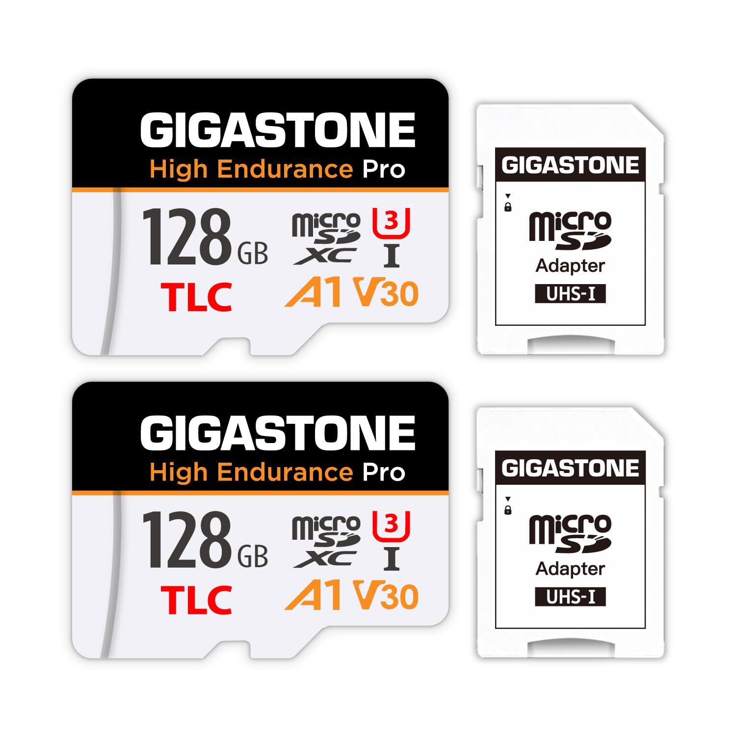 [Récupération de données Gratuite de 5 Ans] GIGASTONE Carte Micro SD 128 Go, Lot de 2 Cartes, Haute Endurance Pro Series Vitesse jusqu'à 100 Mo/s, Compatible avec Rove Viofo Vantrue, Camera embarquée