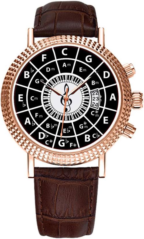 Men Watch Luxury Business Men Watch Fashion Roman Waterproof Men's Watch Leather Calendar Clock Christmas Watch Piano Keys Circle of Fifths Trebele Clef Watch