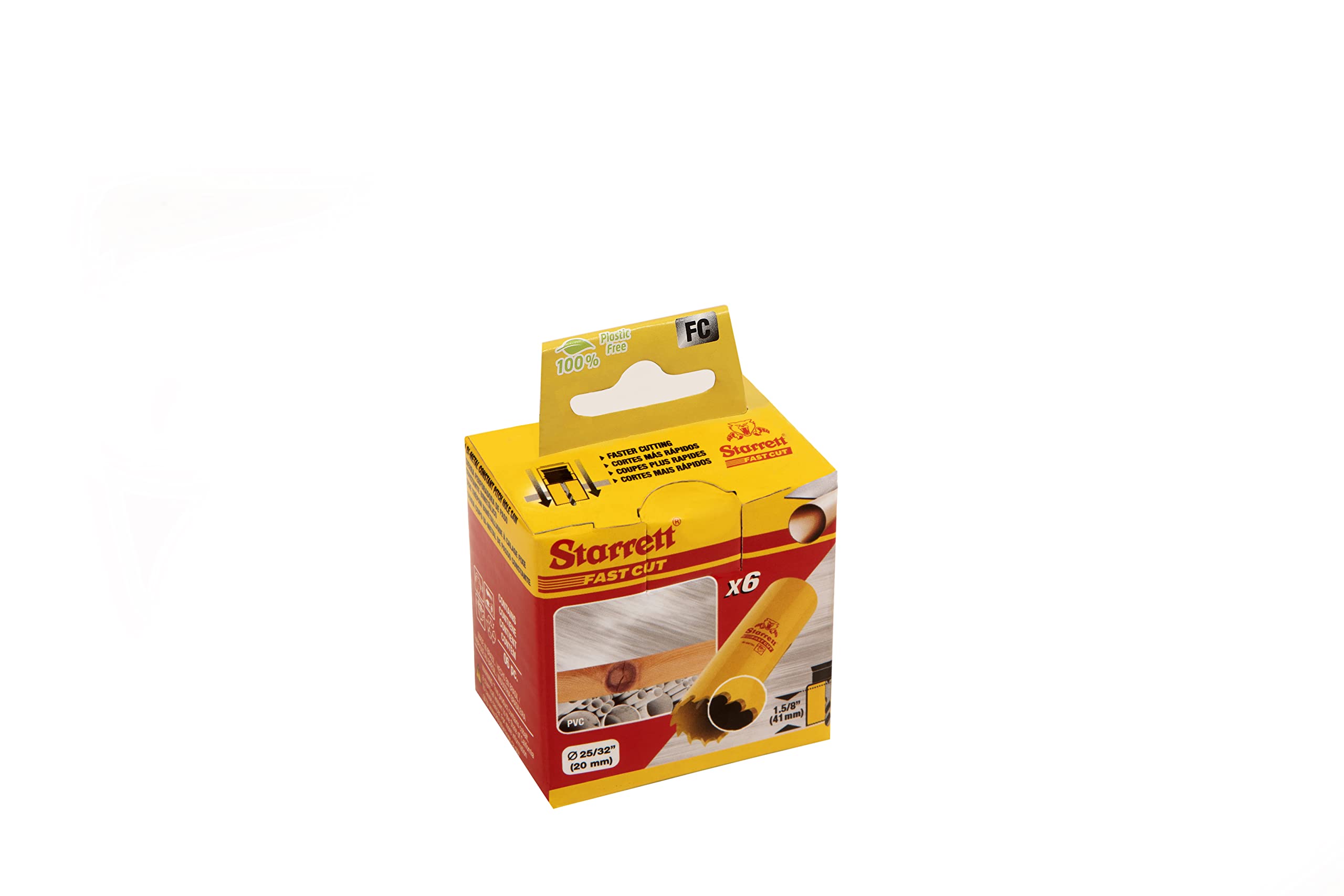 Starrett HSS FCH2532-6 - Juego de 6 sierras perforadoras bimetálicas de cobalto de corte rápido, para chapa de acero inoxidable suave, madera, plástico, varios materiales, 20 mm
