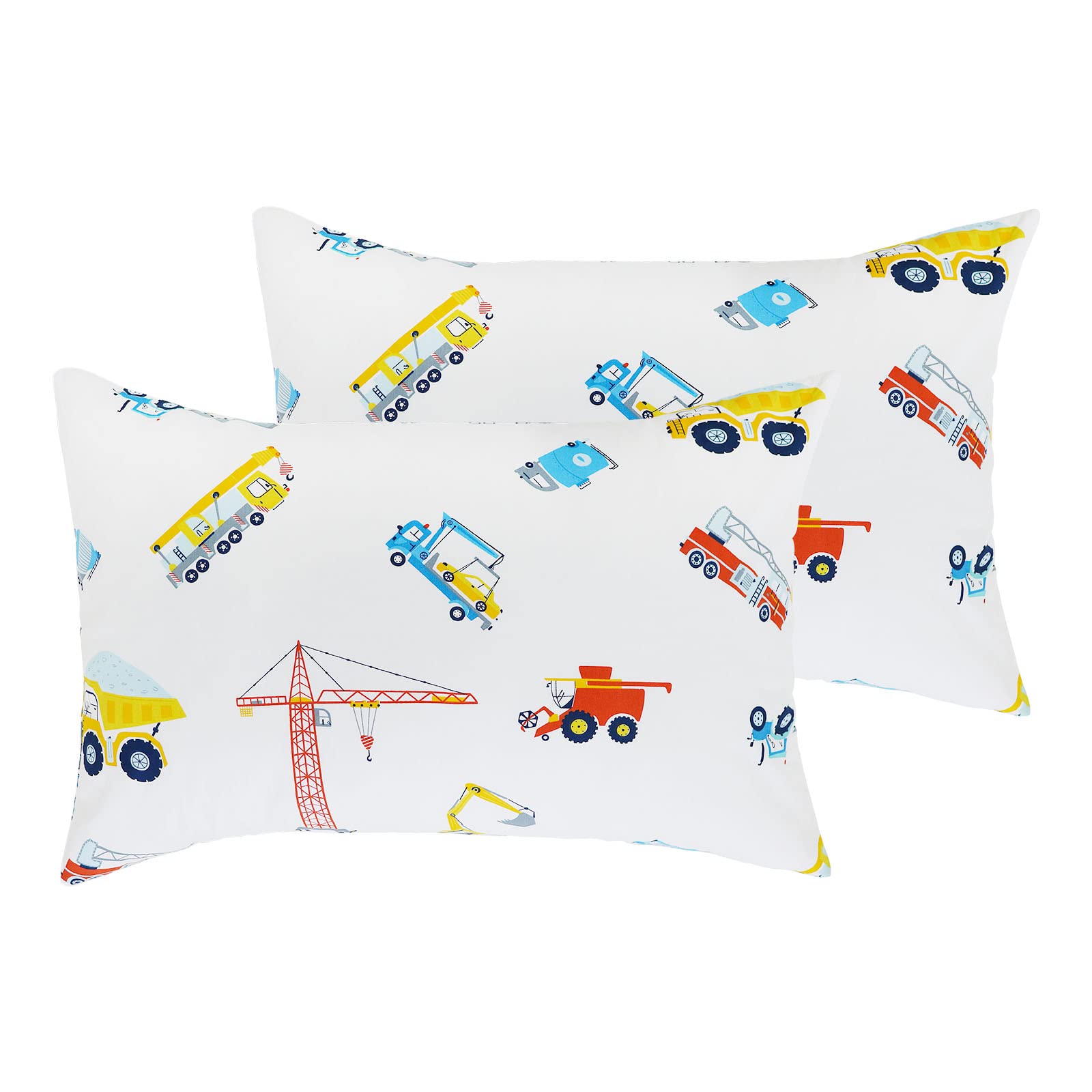 USfivefam 100% Cotton Kids Pillow case 2 Pack Truck Construction Vehicle Car Toddler Pillowcases for Kids, Soft Travel Pillow Shams with Envelope Closure, Standard 20" X 30" Pillowcase