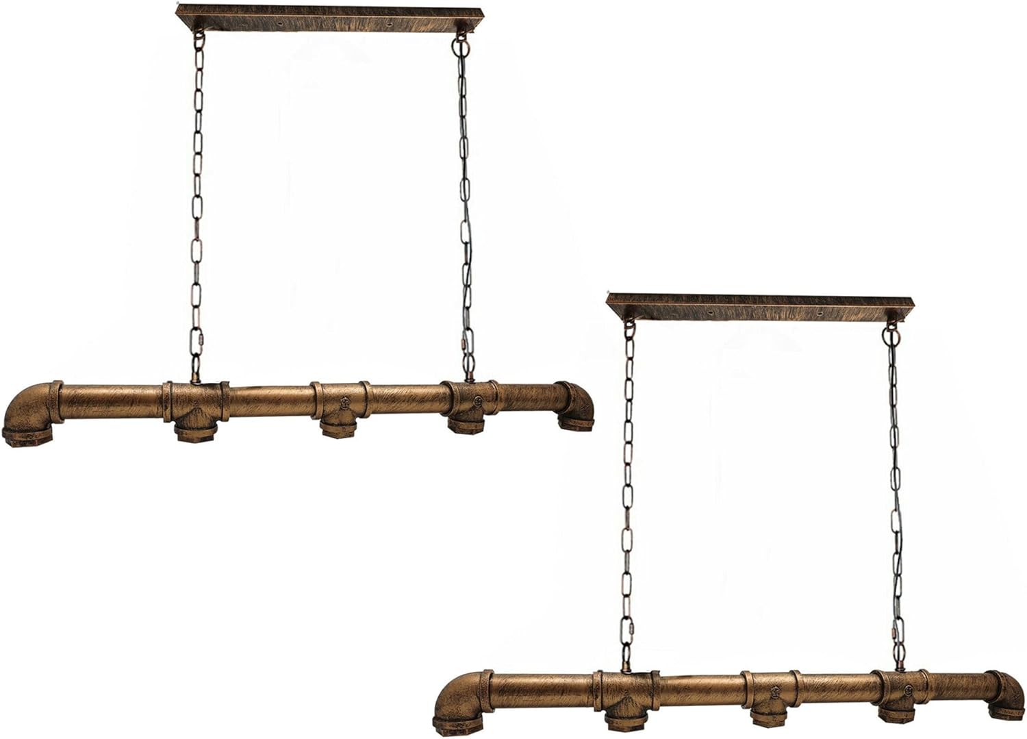 LEDSone 1 Pack Industrial 5-Light Pipe Pendant, Vintage Brushed Copper Ceiling Fixture with 5 E26 Edison Bulbs & Adjustable Chains for Kitchen, Dining, Bar & Loft (Pack 1 Brushed Copper - with Bulb)