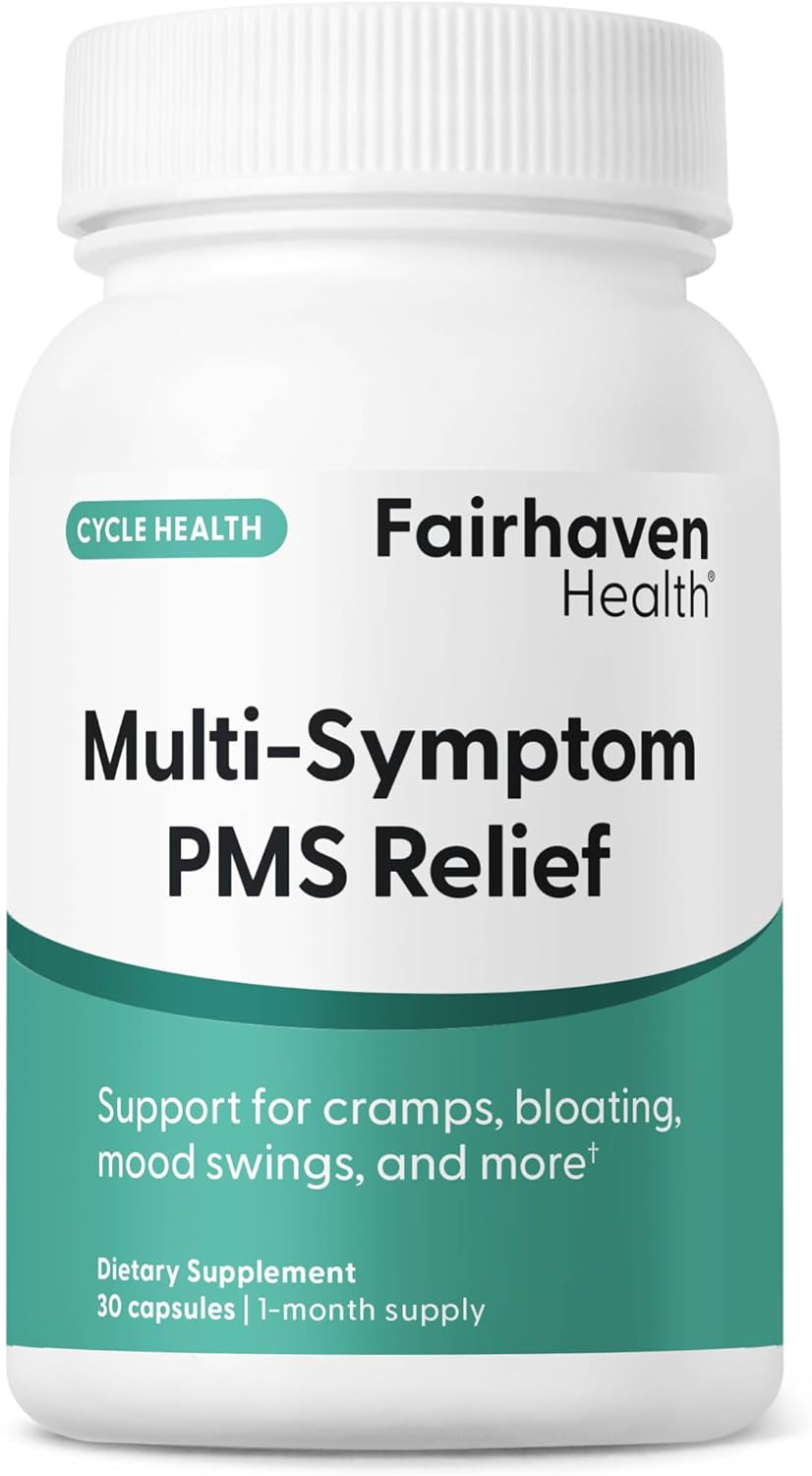 Fairhaven Health Multi-Symptom PMS Relief for Women | PMS Support Supplement for Women | Relief from Cramps, Bloating | Vegan | 30 Capsules