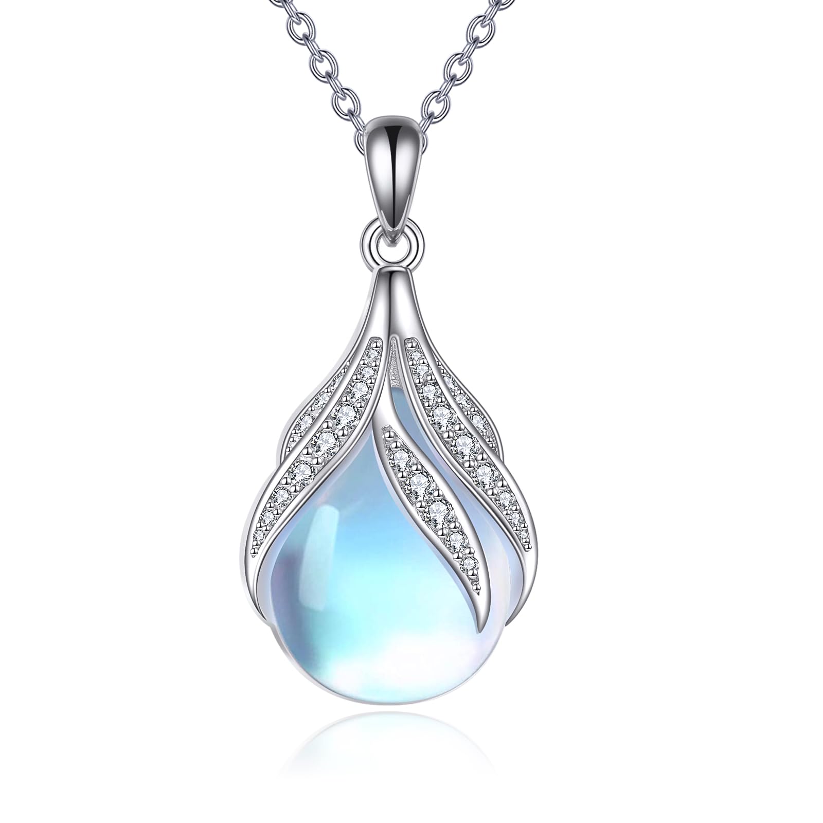 YAFEINI Tropfen/Herz Mondstein Kette für Damen Sterling Silber Filigrane Anhänger Halskette Blauer Edelstein Schmuck Geschenke für Mutter Ehefrau Tochter