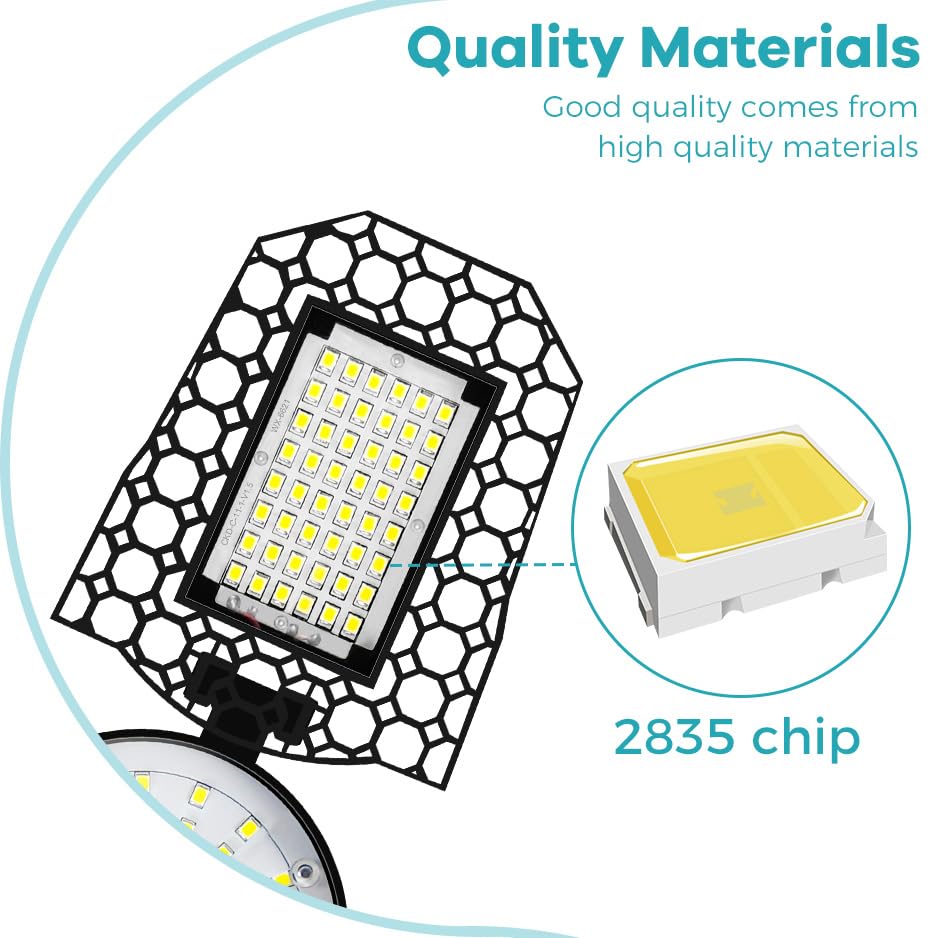 100W High Brightness Garage Lamp E26 E27 Folding Deformable Workshop Warehouses Light Bulbs 100-277V 4 Adjustable Panels 110V — view 4