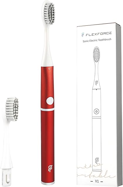 Flexforce AAA Battery Powered SonicToothbrush, Replaceable Toothbrush Head, for Kids and Adults, 2 Minute Timer, 2 Dupont Brush Heads, V1 Electric Toothbrush, Red