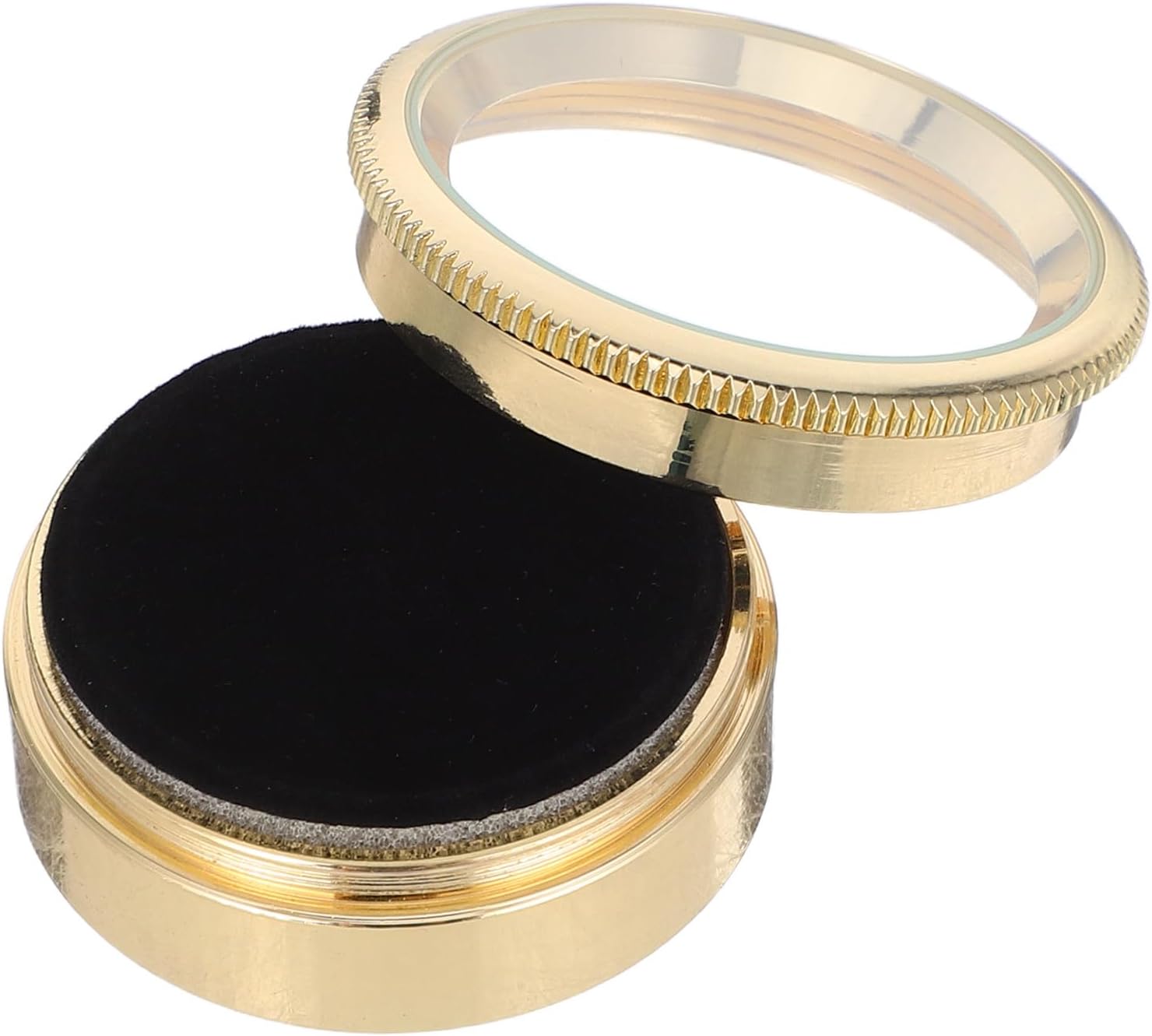 Garneck Gemstone Display Box Jewelry Container with Glass Lid round Loose Gem Storage Case Golden Jewelry Organizer for Home Collectibles