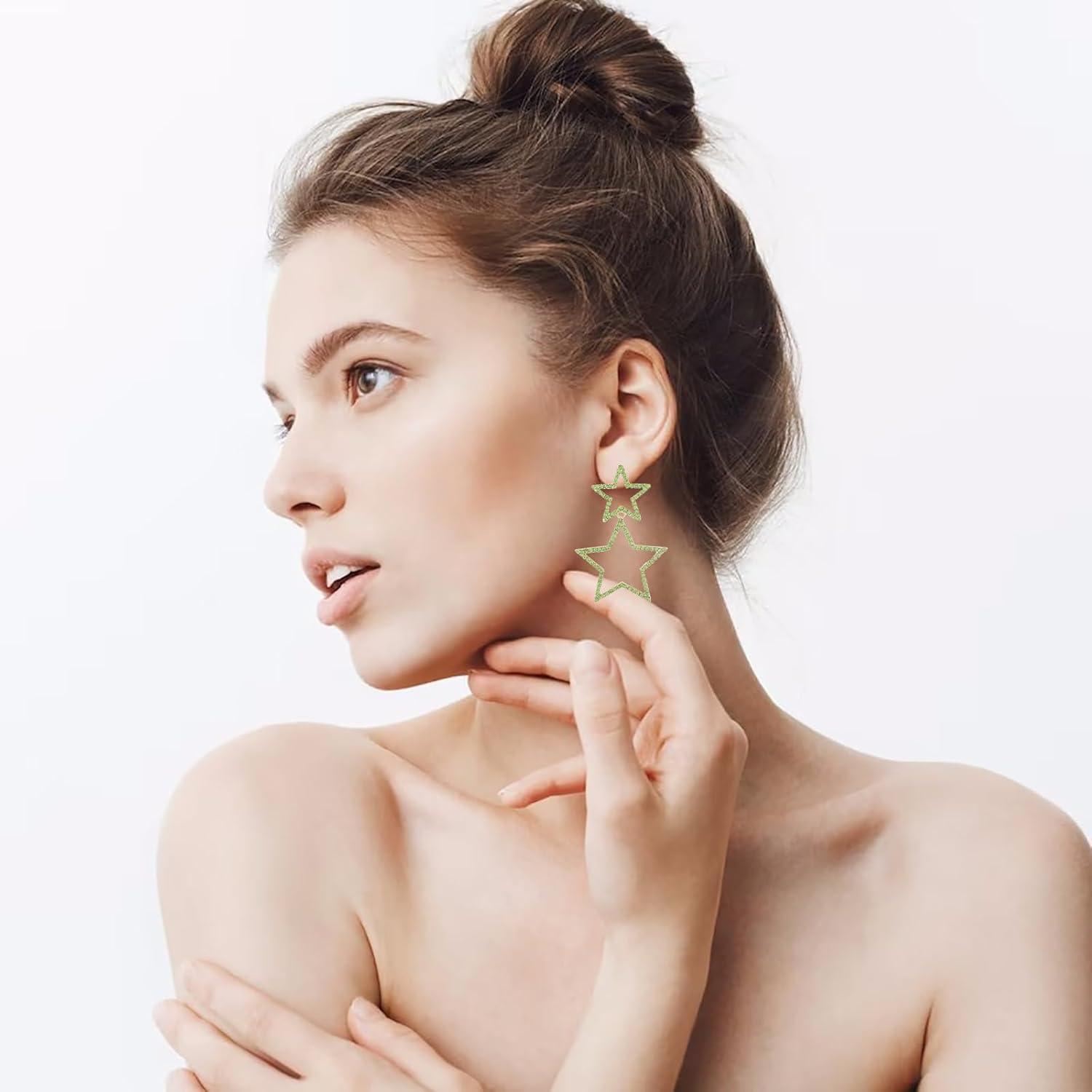 Star Earrings for Women Sparkle Rhinestone Big Star Drop Dangle Earrings Hollow Dangling Earrings Long Double Stud Earrings Jewelry for Lightweight Festival Birthday Party - Image 2