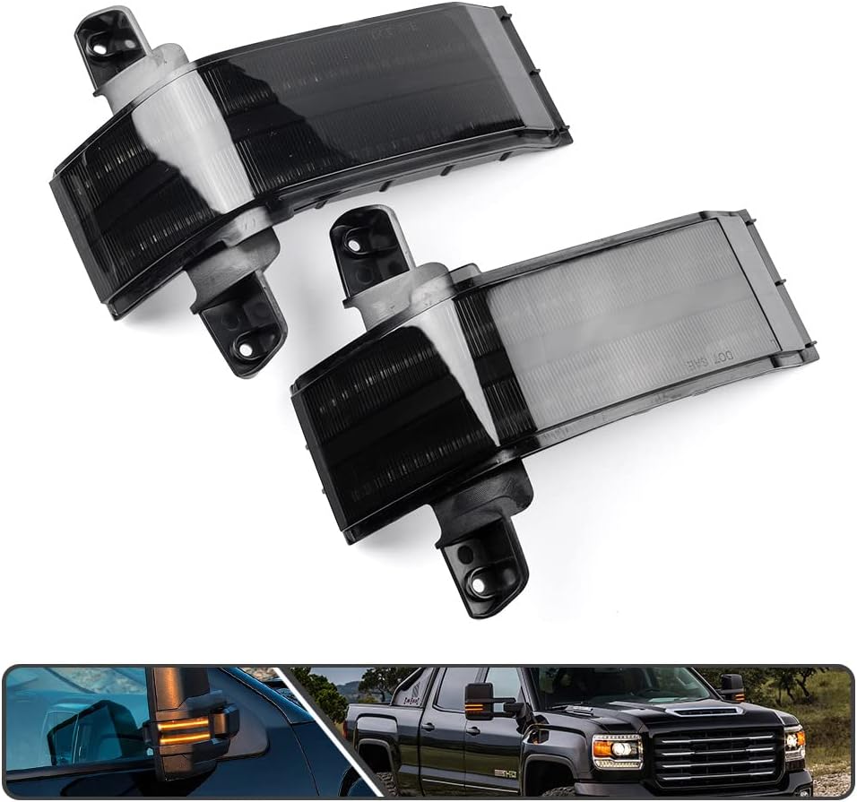 2Pcs Amber Sequential Blink LED Dynamic Side Mirror Marker Light for GMC Sierra 1500 2500HD 3500HD for Chevy Silverado 1500 2500HD 3500HD Blinker Indicator Turn Signal Light Smoked Lens