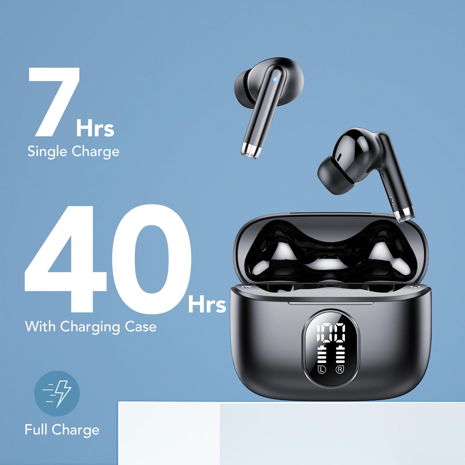 Cuffie Bluetooth, Auricolari Bluetooth 5.4 con 4 HD ENC Cancellazione Rumore Mic, 40 Ore Cuffie Wireless in Ear, Cuffiette Bluetooth con 3D HiFi Stereo, Cuffie Senza Fili IP7 Impermeabili/Display LED