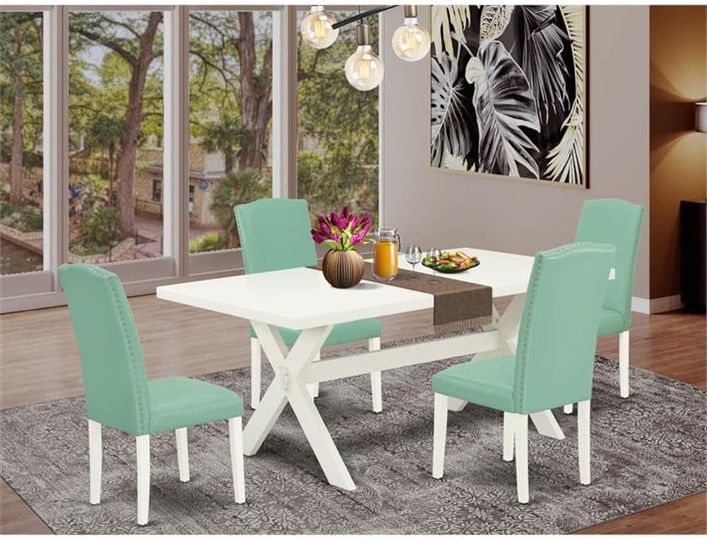 East West Furniture X027EN257-5 5 Piece Kitchen Table Set for 4 Includes a Rectangle Dining Room Table with X-Legs and 4 Pond Faux Leather Upholstered Chairs, 40x72 Inch, Multi-Color