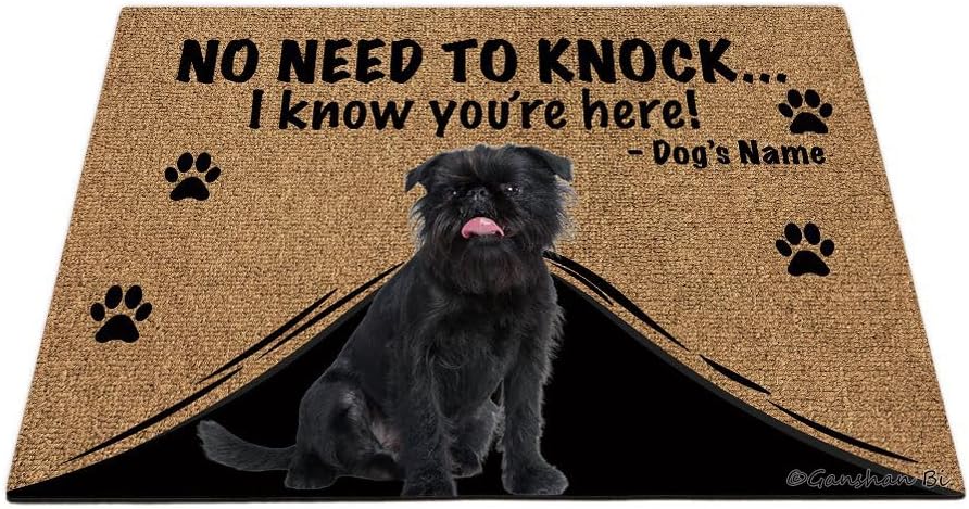 Personalized Door Mat with Funny Dog Black Colour Brussels Griffon Welcome Floor Mat No Need to Knock I Know You're Here Gift for Dog Lover 23.6" X 15.7", Style 1