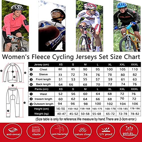 Conjunto de roupa de ciclismo feminina quente à prova de vento de manga comprida + calça acolchoada