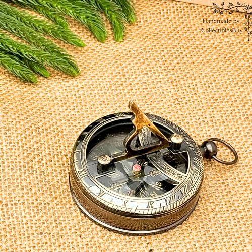 Brújula de bolsillo con reloj de sol náutico en latón antiguo miniatura 6