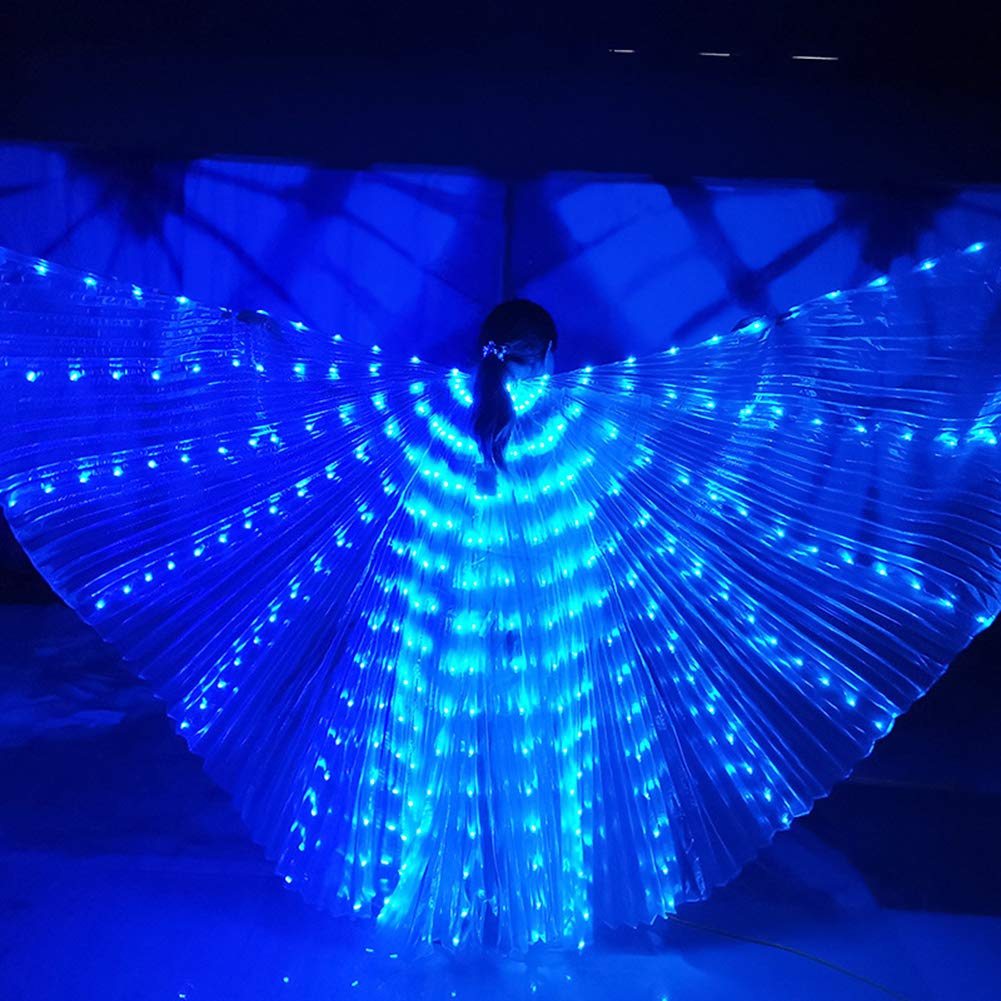LED Butterfly Wings, 57 Inch Multicolor Light Up Illuminated Fairy Wings Belly Dance Costume with Telescopic Sticks for Adults Christmas Halloween Party (Blue) — image 1