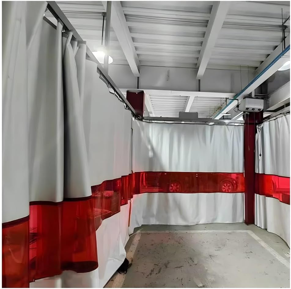 Rygcrud Welding Screen, Industrial Welding Curtain with Copper Grommet, Red Transparent View Window, Garage Divider Flame Retardant Panels Fire Blankets for Warehouse, Workshop(9.5X3 M)