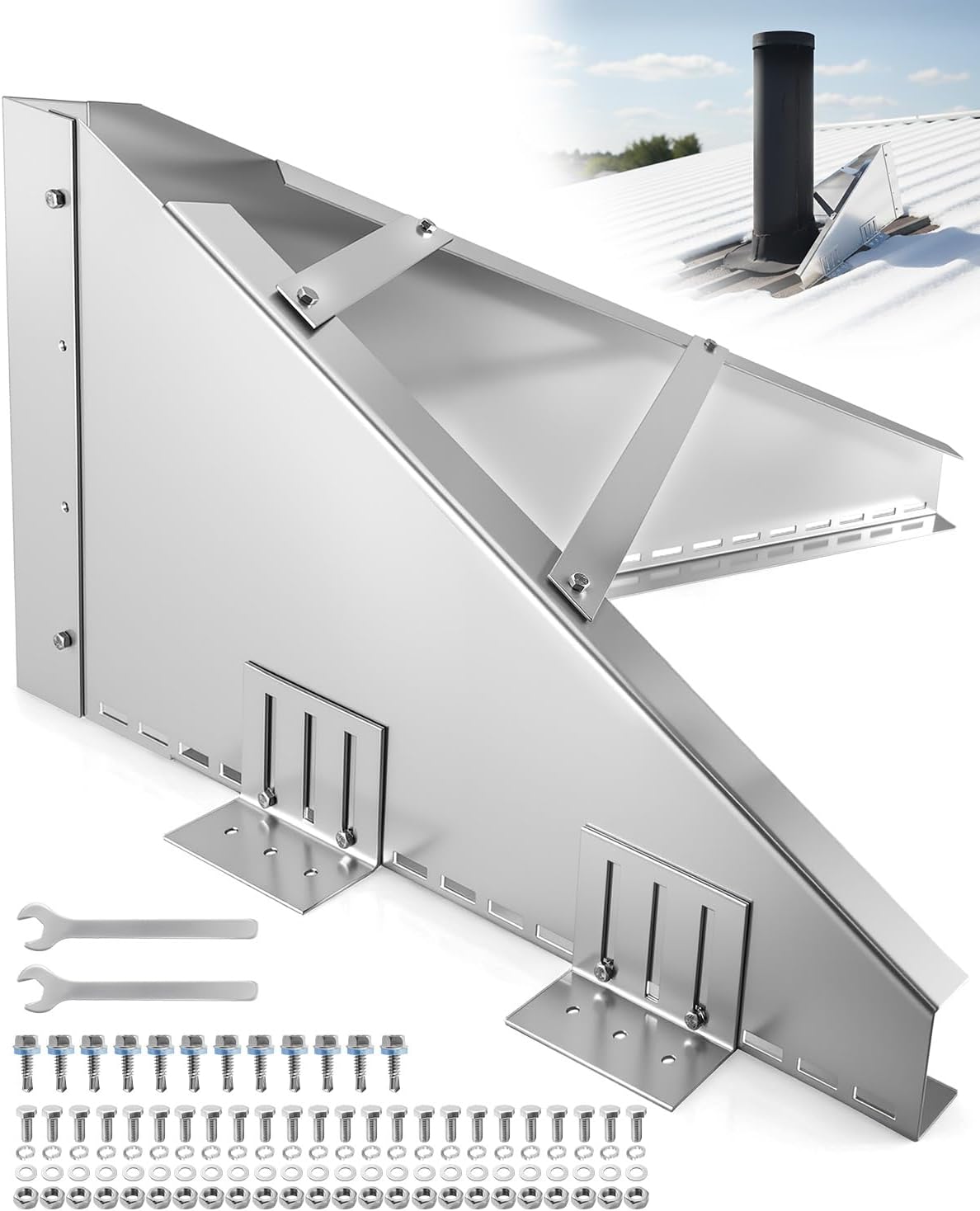 Snow Splitter for Chimneys, Universal 6" & 8" Wood Stove Pipe Snow Guard, Heavy-Duty 201 Stainless Steel Roof Protection Device for Metal Roofs, Prevent Ice Dams, Snow Slides & Chimney Damage