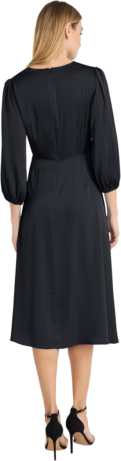 Donna Morgan Women's Long Sleeve Midi Wrap Dress with Tunneled Waist Tie - Business Casual & Work Dresses - Image 3