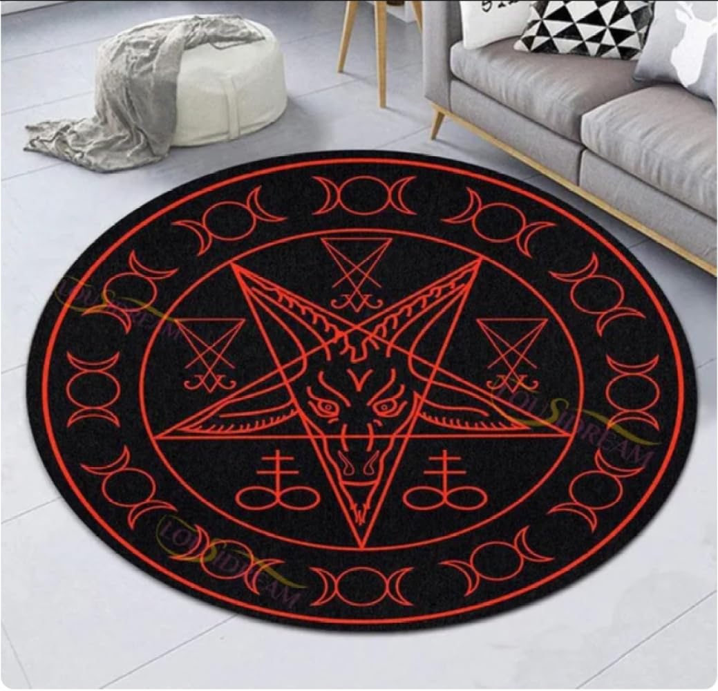 Tapis rond satanique chat chèvre de 100cm PASPRT noir pour salon