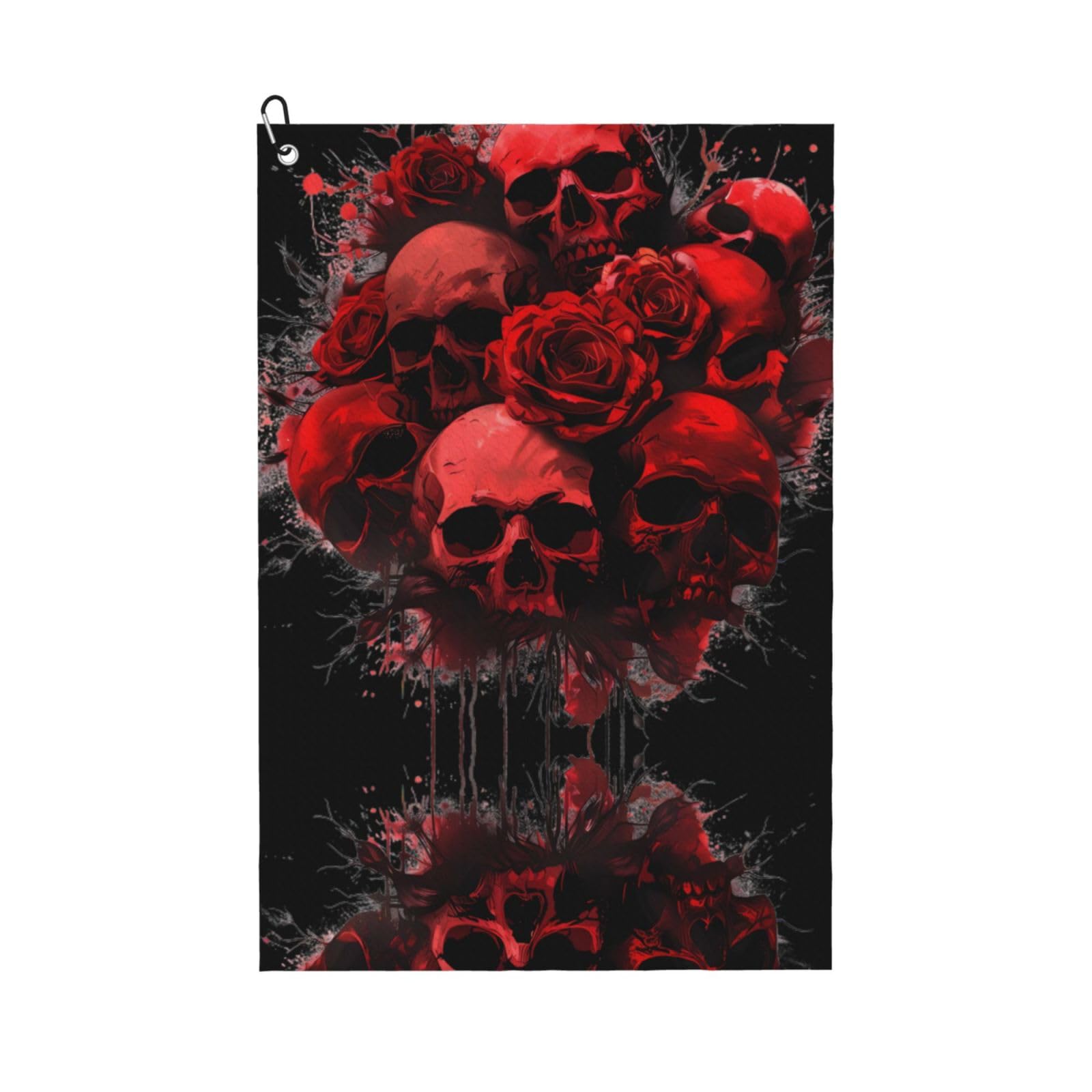 peiyeety Skulls Red Rose Microfiber Golf Towel with Carabiner Clip, 16x24 Inch Absorbent Waffle Weave Towel for Golf Bags