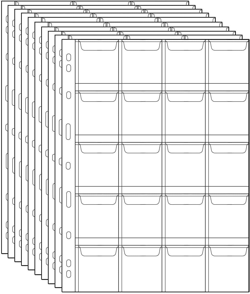 200 Pocket Coin Pages - 20 Grids/Page Plastic Coin Holders Stamp Protector Collecting Supplies 10 Sheets CS03020