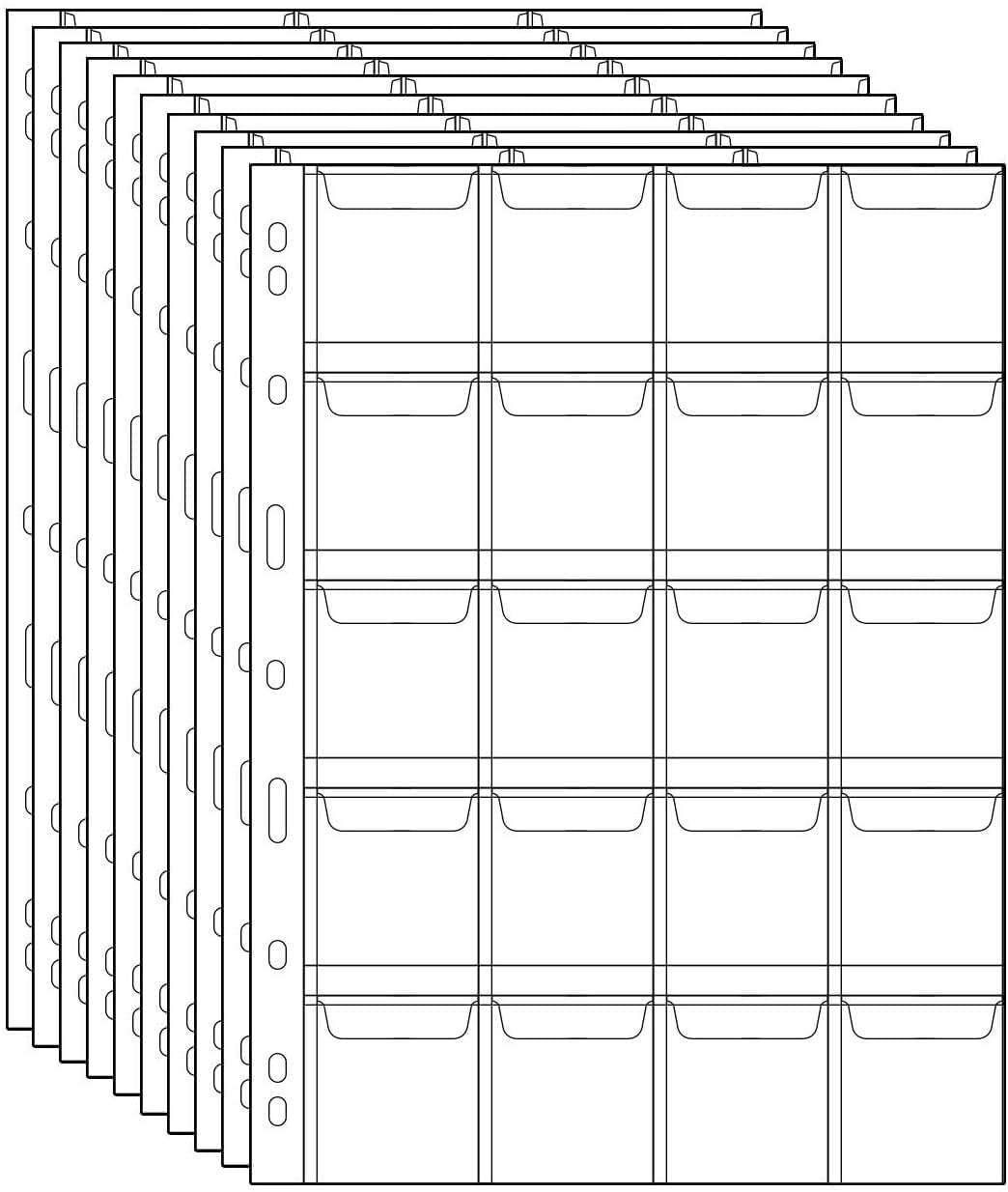 Uncle Paul 200 Pocket Coin Pages - 20 Grids/Page Plastic Coin Holders Stamp Protector Collecting Supplies 10 Sheets CS03020