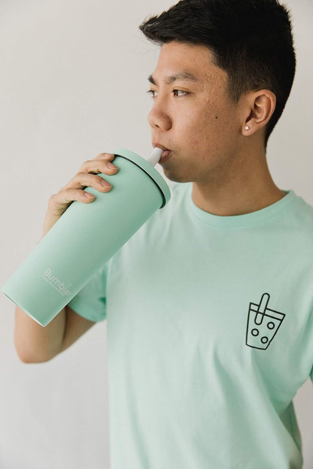 Stainless Steel Bubble Tea Cup - Bumbler 24oz Large Reusable Eco-Friendly Tumbler with Wide Soft Tip Metal Straw, Leak-Proof Lid - Perfect for Boba, Smoothies, Iced Coffee, Hot or Cold Drinks - Mint - Image 8