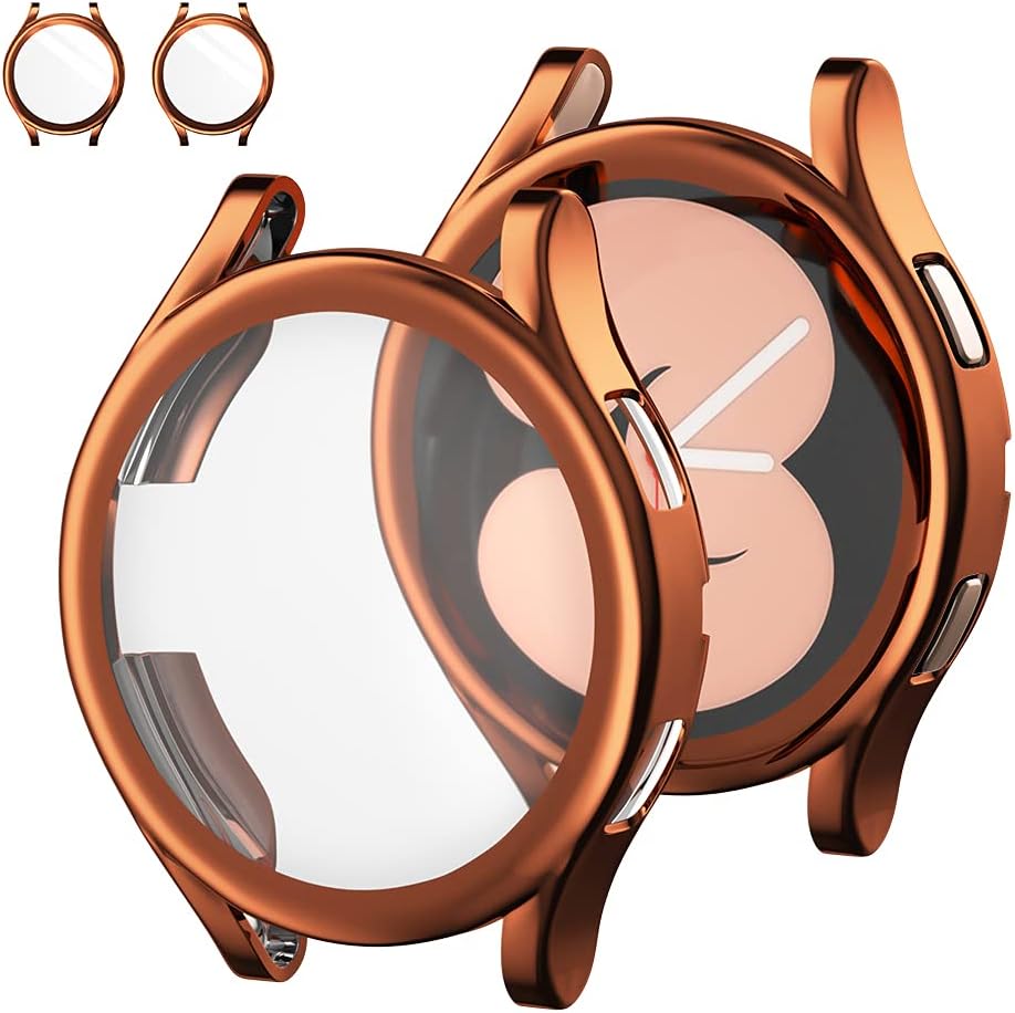 [2Pack] AWINNER Compatible for Samsung Galaxy Watch 4 Screen Protector Case,Bumper Full Around Protector Cover for Galaxy Watch4 40mm/44mm (44mm, Rose Gold)
