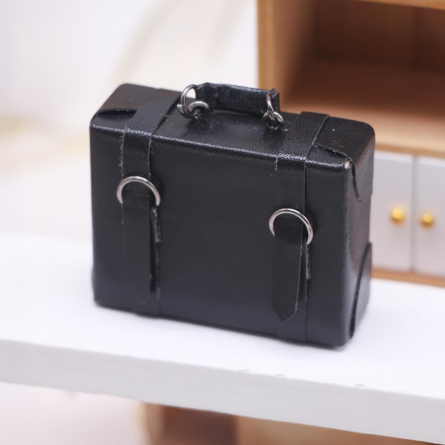 1:12 Scale Dollhouse Miniature Briefcase | Faux Leather Suitcase for Modern Dollhouse Decor | Dollhouse Accessories (Black)