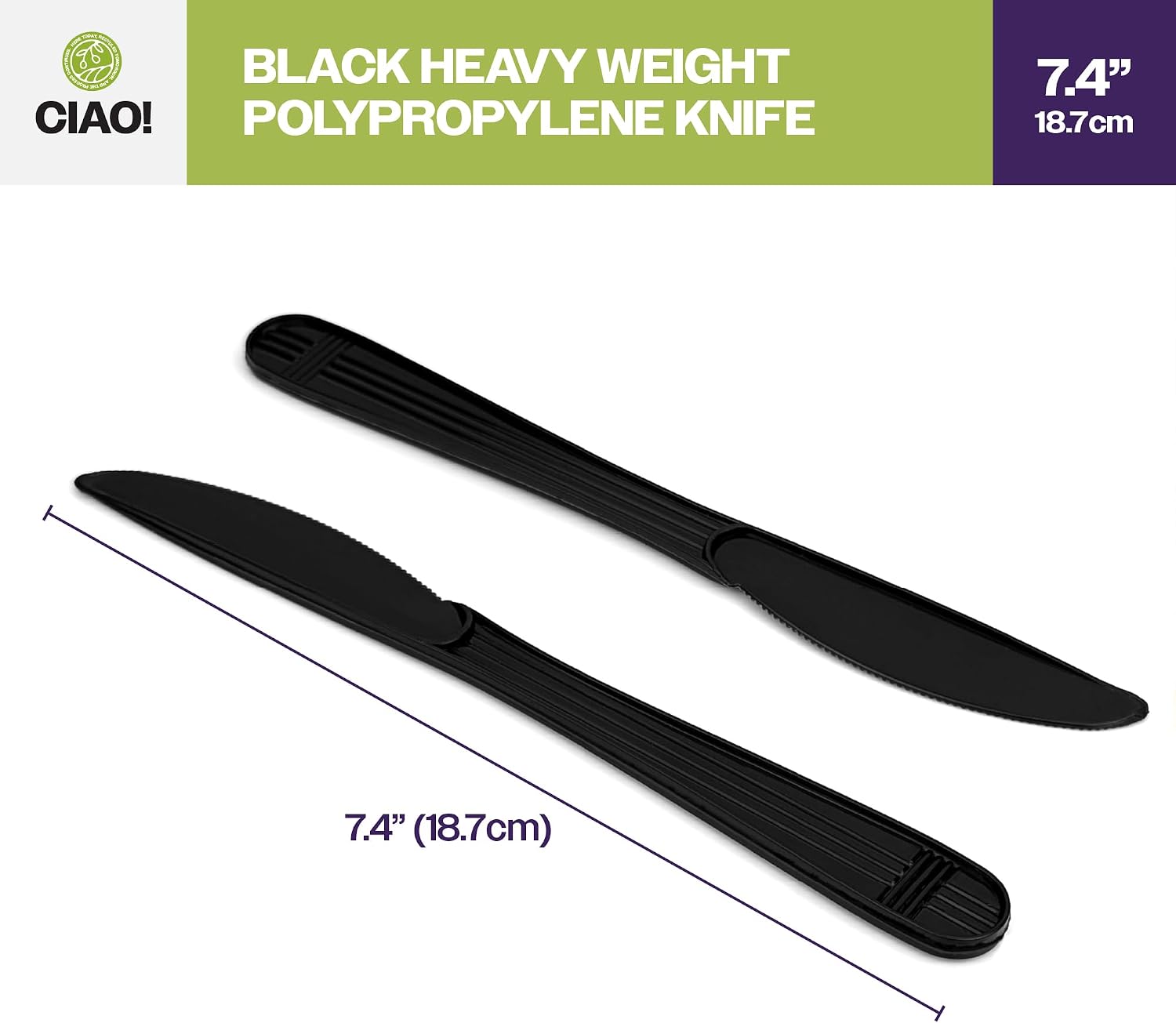 CIAO! Heavy Duty Black Polypropylene Disposable Knives, Foodservice Bulk Pack – 1,000 Count