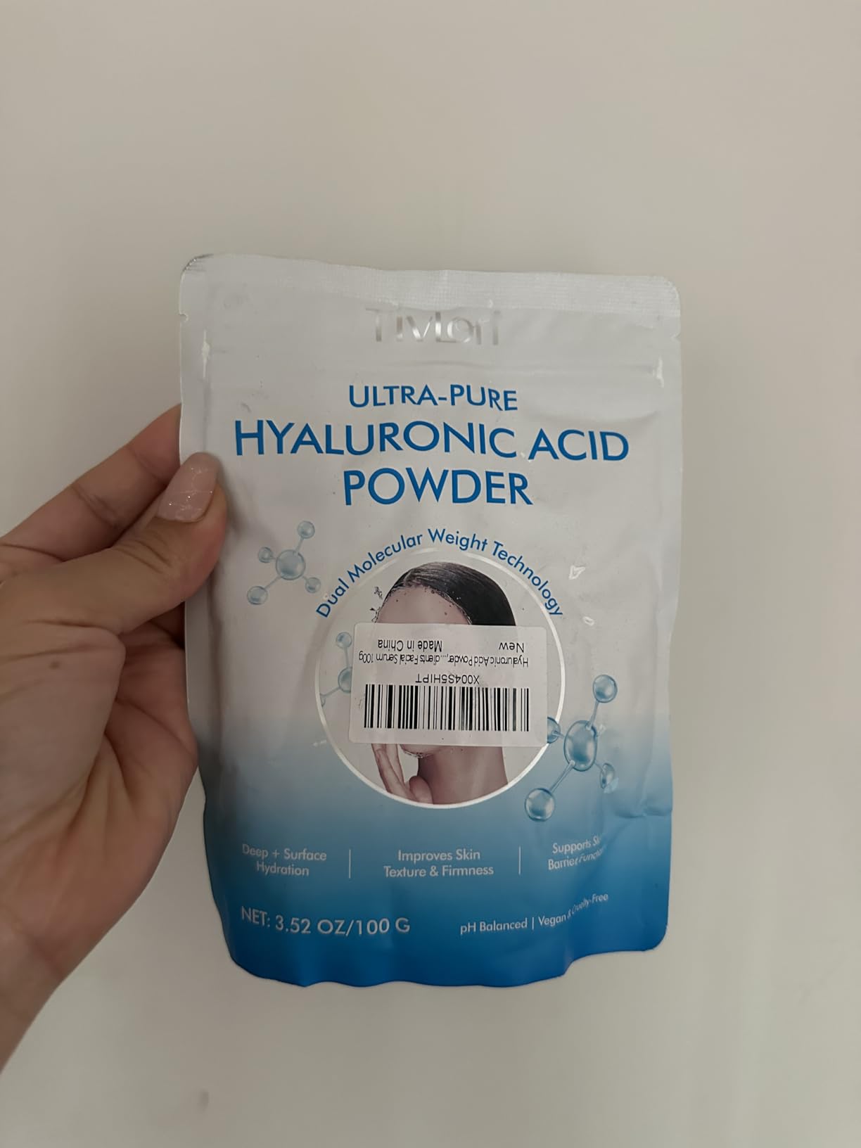 ZIXBMHYJ Hyaluronic Acid Powder, Hyaluronic Acid Powder for Face, Water-Soluble Formula, DIY Low Molecular Face Mask for Anti-Aging & Hydration, Micro Ingredients Facial Serum 100g