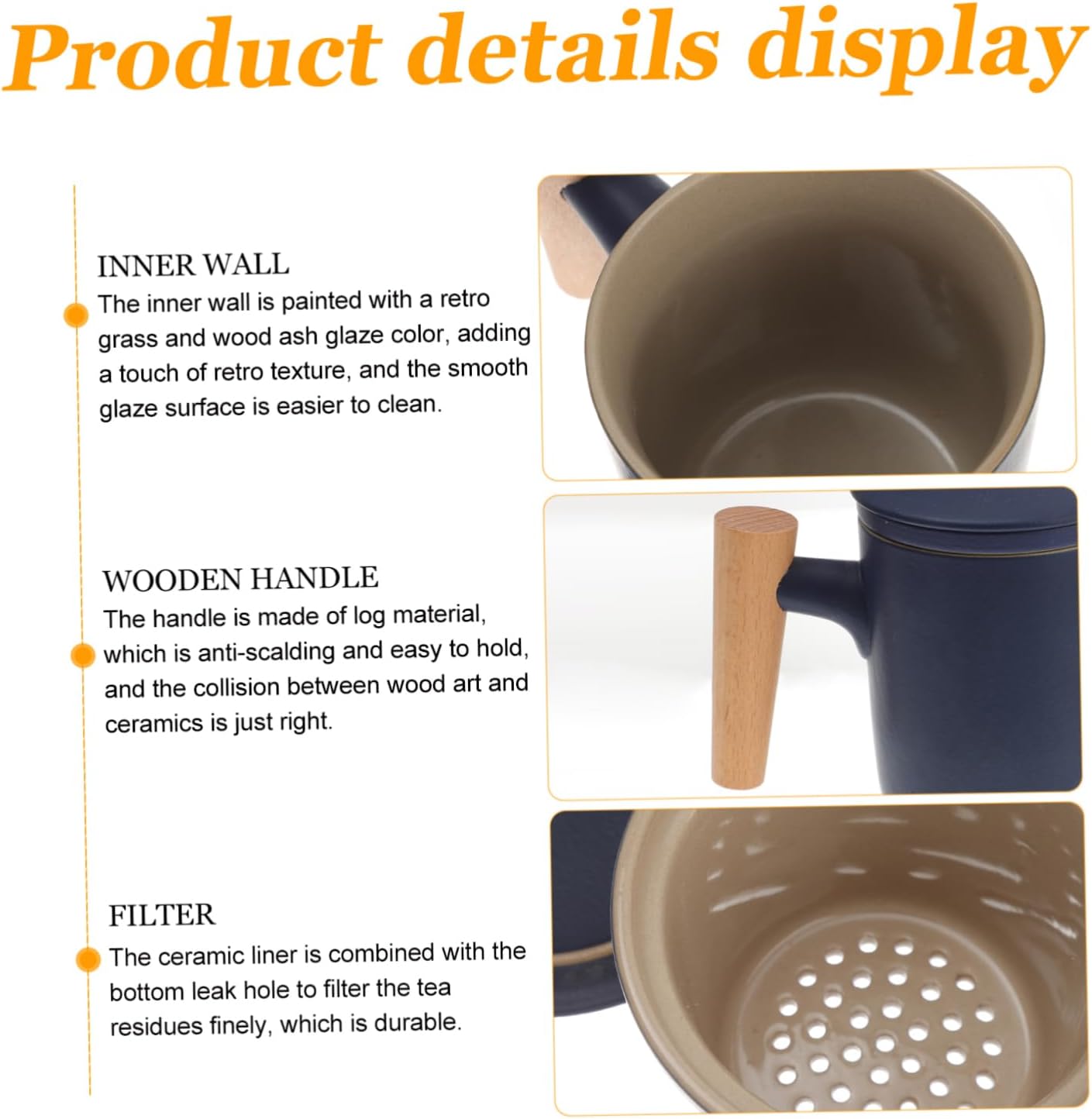 Ceramic Tea Infuser Cup Filter Large Capacity Tea Separation Mug for Office Use for Men and Women
