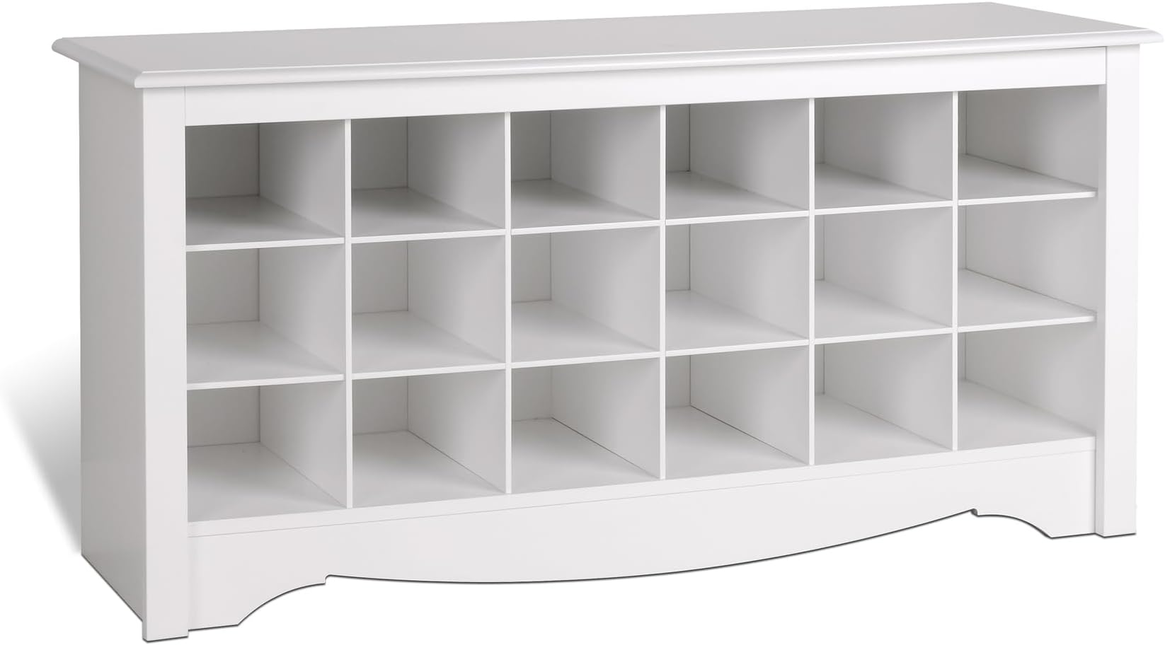 White Shoe Cabinet, Entryway Bench, Mud Room Organization and Storage Bench with 18 Shoe Cubbies 16"D x 48"W x 24"H