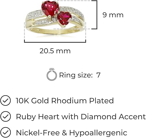 Vista 3 de MORGAN & PAIGE Anillos de promesa de corazón de rubí chapados en oro de 10 quilates con detalles de piedra de diamante, anillos de compromiso