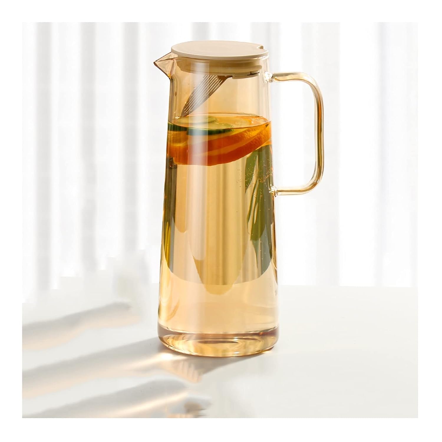 Premium Juice and Water Brown Glass Pitcher jug with Lid and 1.8 Liter Style jug with Handle Water, ice Lemon Tea, Milk and Juice Beverage (Brown Jug)