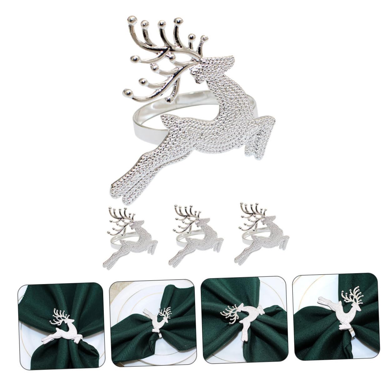 PRETYZOOM 5 Set Portatovagliolo Arredamento Socche Tovagliolo Di Natale Decorazioni A Forma Di Allegro Titolare Fibbie Per Tovaglioli in Lega Portatovaglioli Da Tavola Argento 4 Pezzi*5