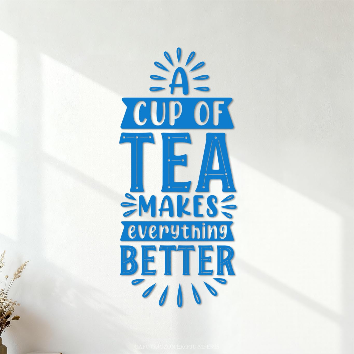 Wall Decals Paster Paper a Cup of Tea Makes Everything Better 30x66.4cm Glass Stickers Blue — image 1