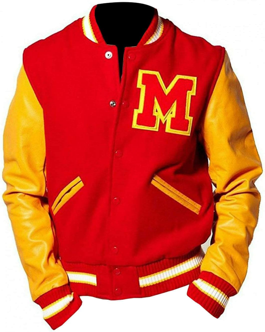 S Men's Michael Jackson MJ Red Yellow Thriller Jacket Baseball Varsity Jacket