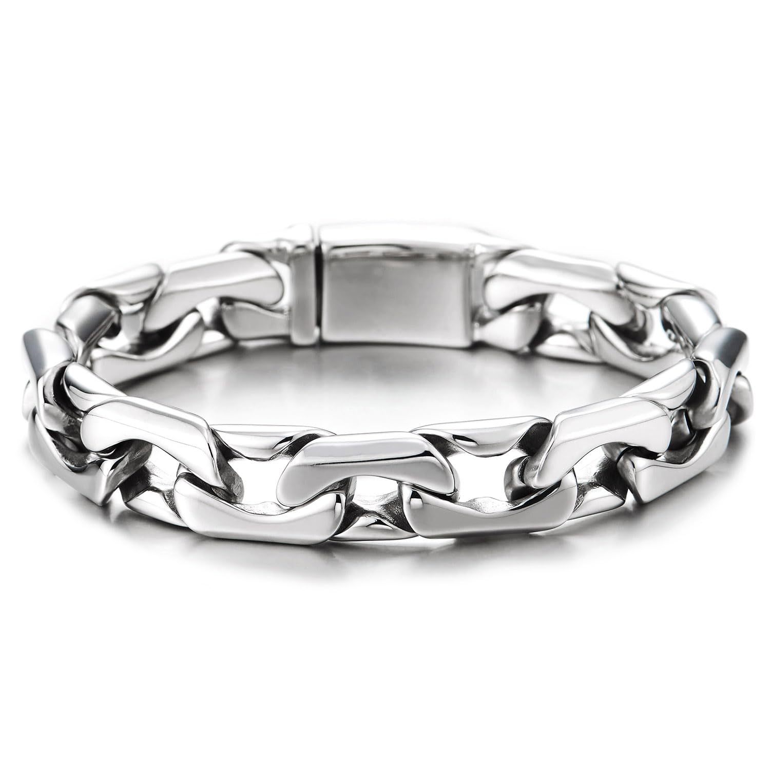 COOLSTEELANDBEYOND Bracciale Uomo in Acciaio Lucido, Marinara Catena Spessa Moderna, Bracciale Minimalista e Robusto