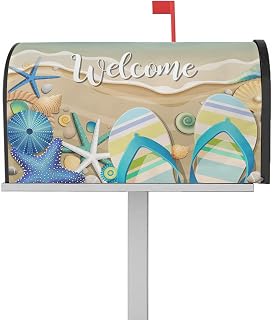 Mailbox Cover Magnetic Summer Welcome Beach Starfish Slippers Mailbox Covers Standard Size 21x18in,Mailbox Covers Wrap Post Letter Box Cover for Garden Yard Outdoor Decor Shell Conch Coastal Waves
