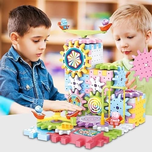 لعبة مكعبات بناء كهربائية على شكل تروس للاولاد والبنات بعمر 3 4 5 6 سنوات فما فوق، العاب مكعبات بلاستيكية للتركيب بنفسك، مكعبات تعليمية ممتعة، مكعبات تعليمية متشابكة، عبوة من 83 قطعة من تويز- مصر