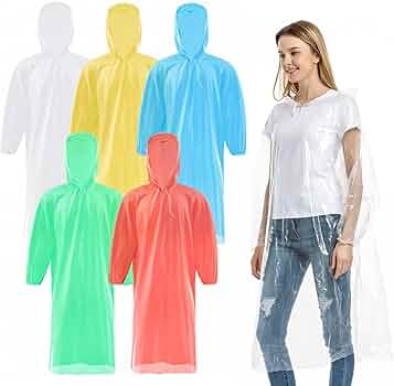 Poncho Impermeabile 5 Pezzi - Usa E Getta, Con Cappuccio, Per Escursioni E Viaggi