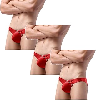 Beokeuioe Men's Underwear, 2 Pieces, Briefs, Leather Look in Black, Matte Wetlook Sexy Underwear, Briefs, Men's Bikini Briefs, Lingerie, Strings, Thong Briefs, 3 x red #1, XXL